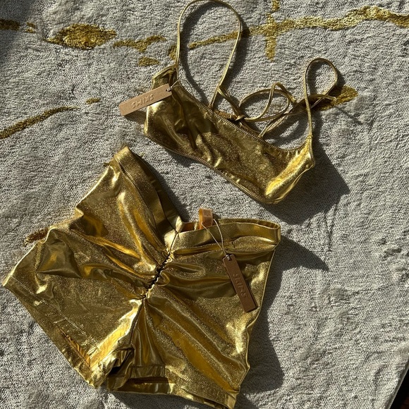 2. NWT Skims Metallic Swim V-Waist Short & Micro Scoop Bikini Top Two Piece Set - Picture 15 of 16